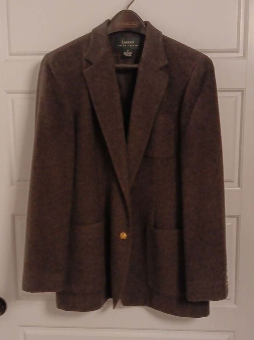 Lauren Ralph Lauren Brown Tweed Wool Blend Gold Button Blazer Jacket